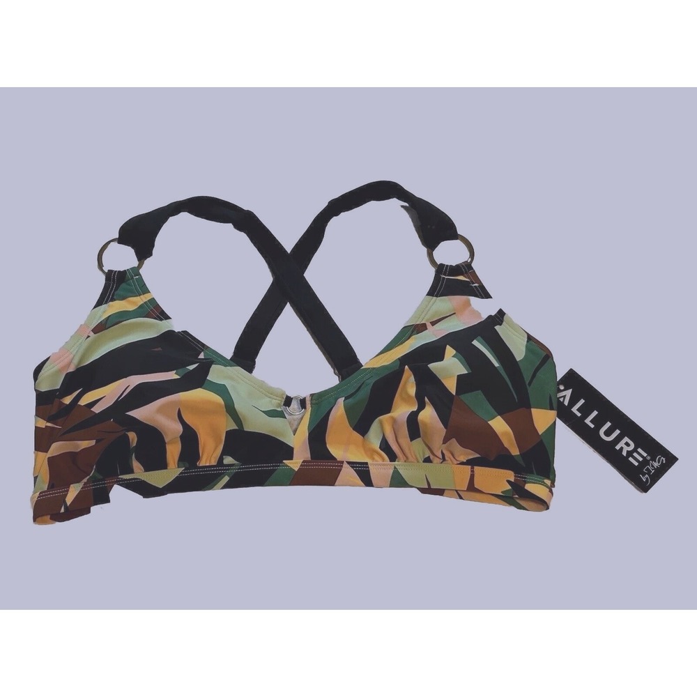 Allure Ring Bralette Swim Top Green Yellow Abstract Tropical Size 0 (12/14)